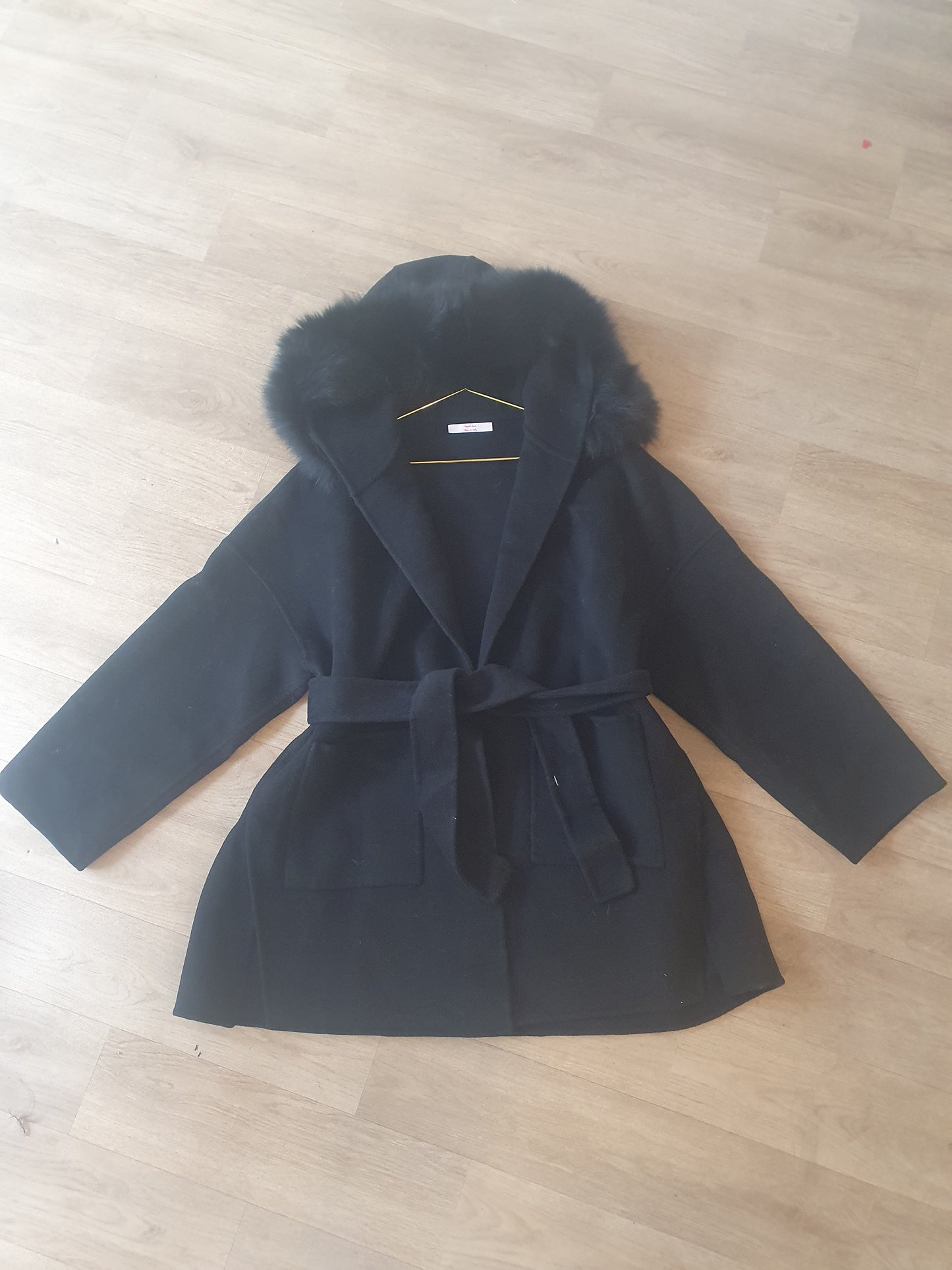 Black fox hood coat