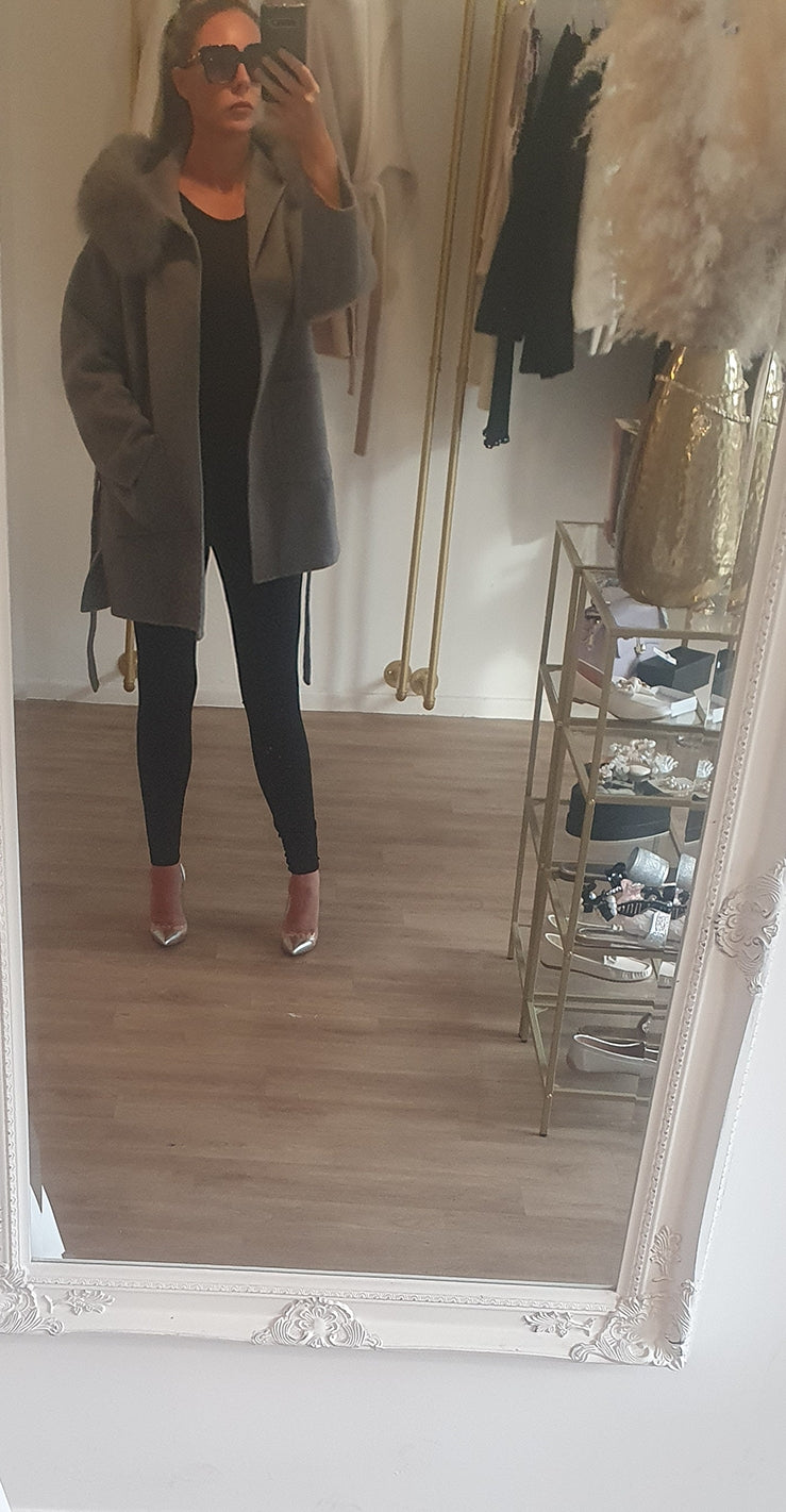 Grey Fox fur hooded coat
