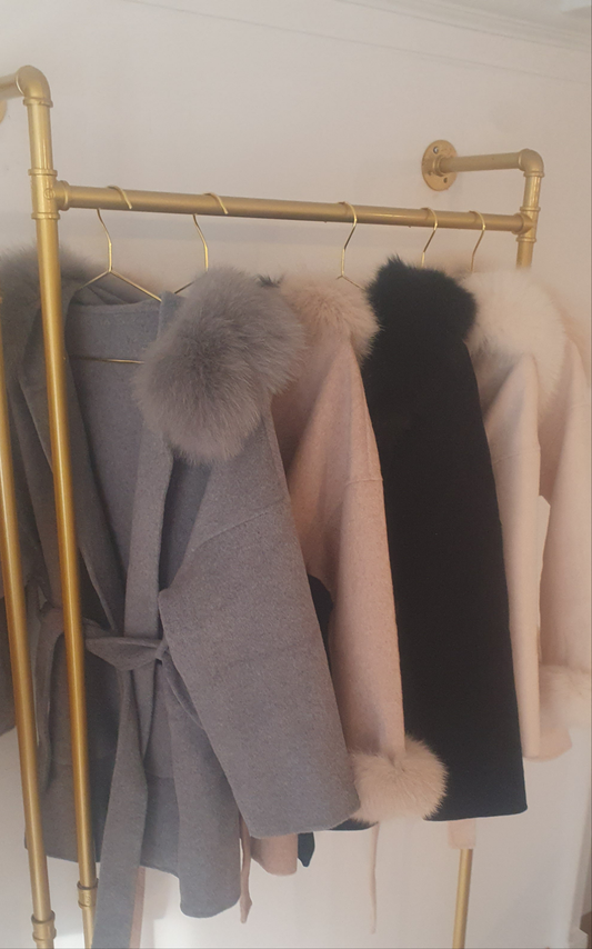 Grey Fox fur hooded coat