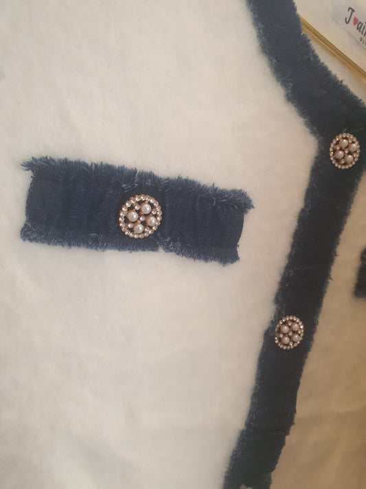 Black demin detailed buttoned cardigan