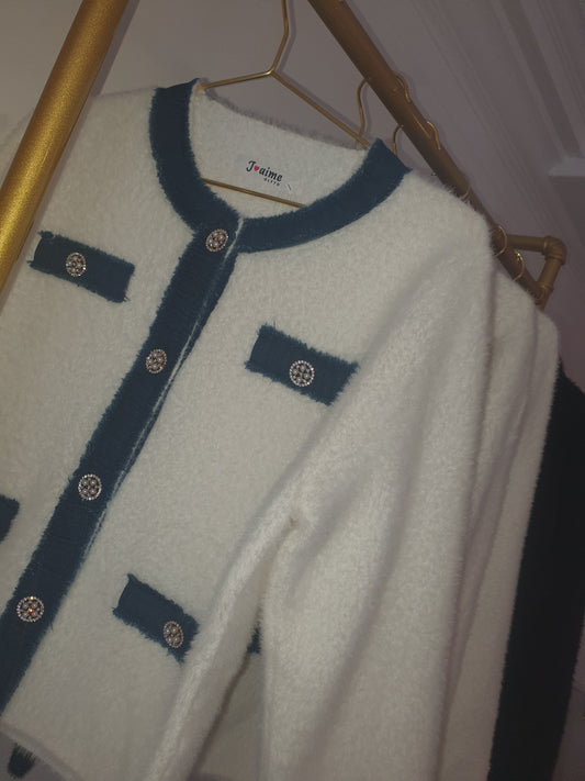 Ivory Denium detailed soft cardigan