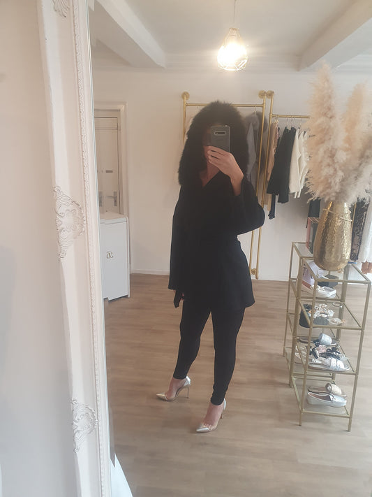 Black fox hood coat
