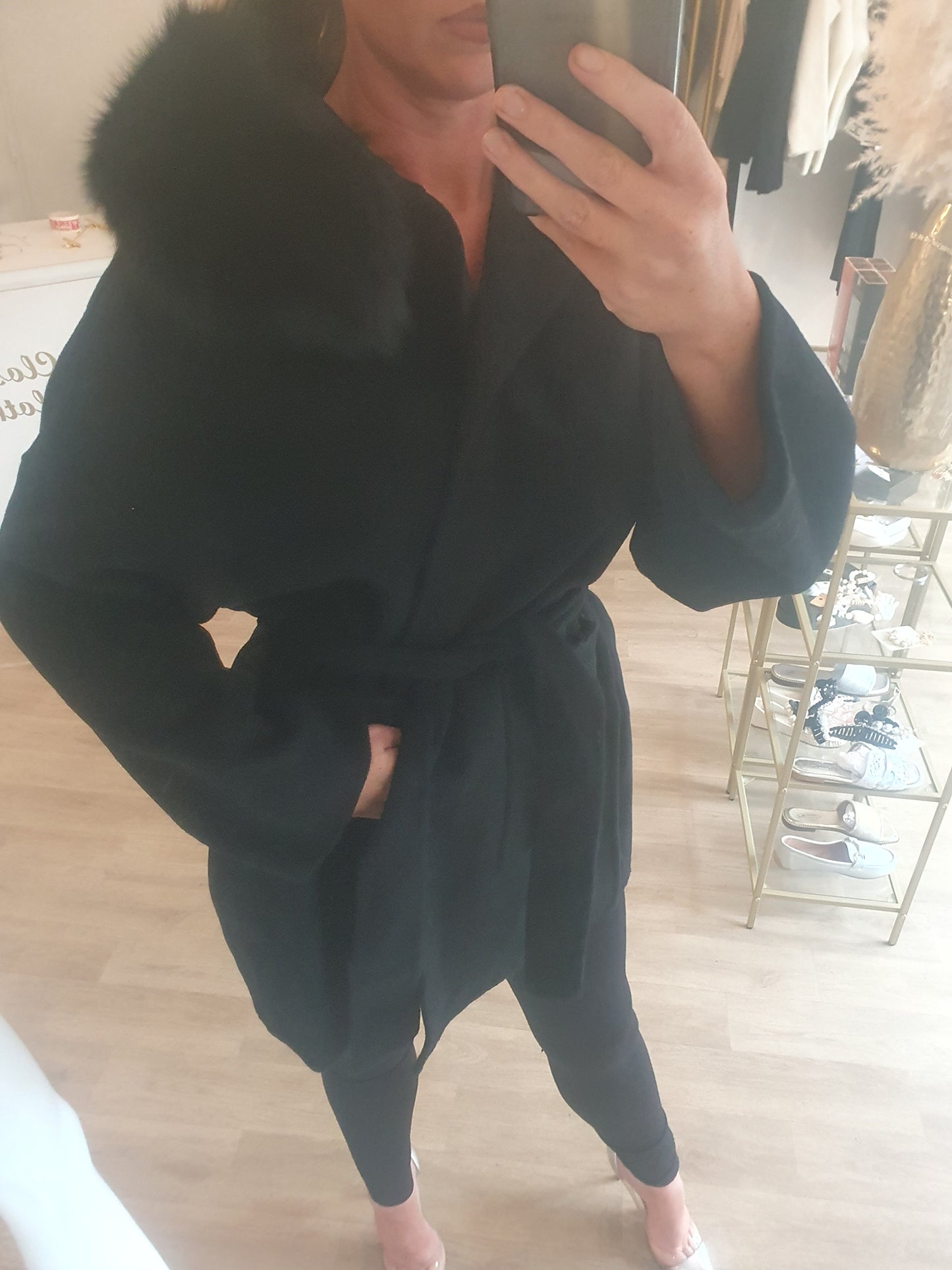 Black fox hood coat