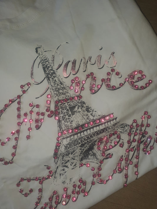 White paris rhinestone t shirt